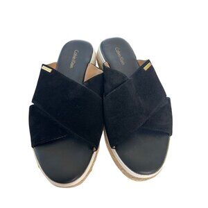 Calvin Klein Womens Black Suede Platform Slide Sandals Size 7